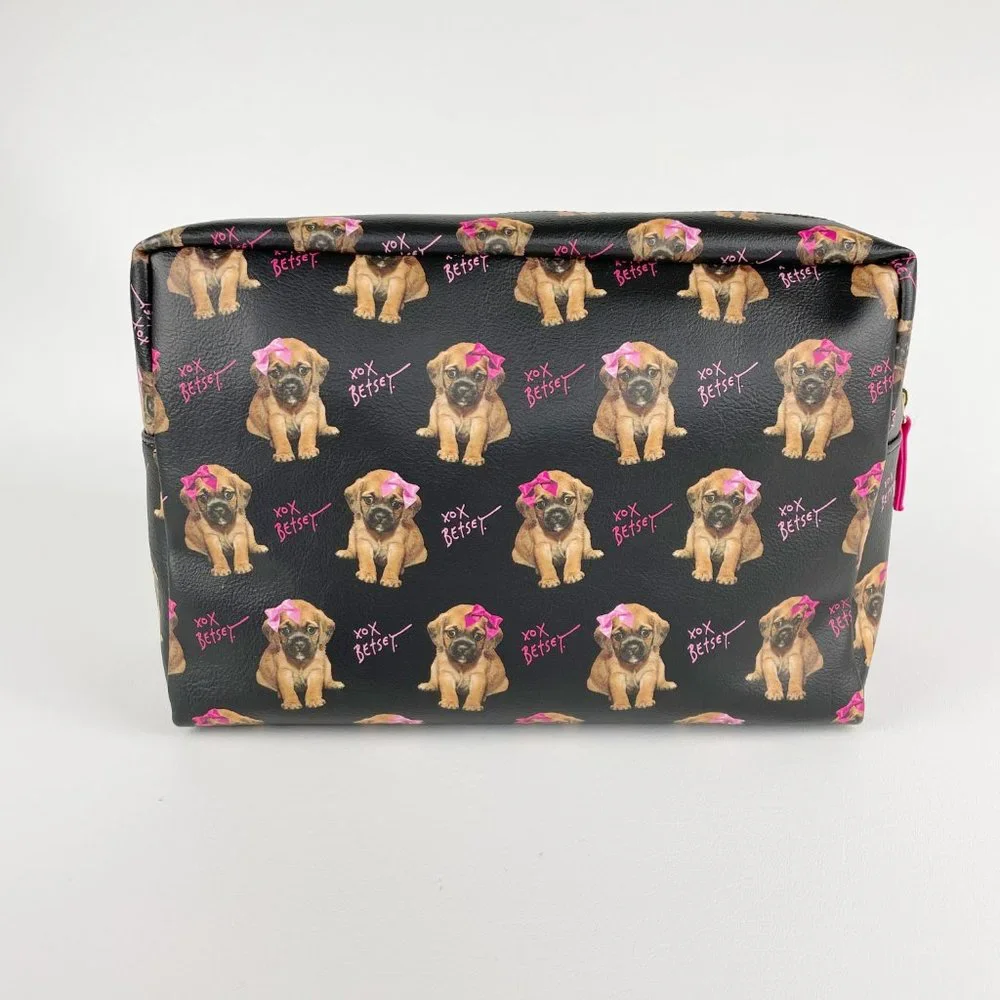 Betsey Johnson Dog Double Zip Cosmetic Bag